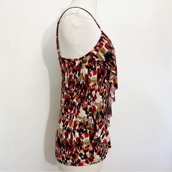 AB STUDIO print diagonal ruffle front adjustable strap tank top flowy knit M - Picture 3 of 8